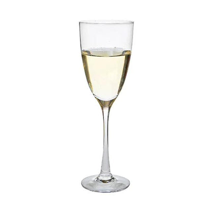 Pair of Dartington Crystal Rachael white wine glasses, 240ml capacity, elegant glassware set with clear crystal finishes.