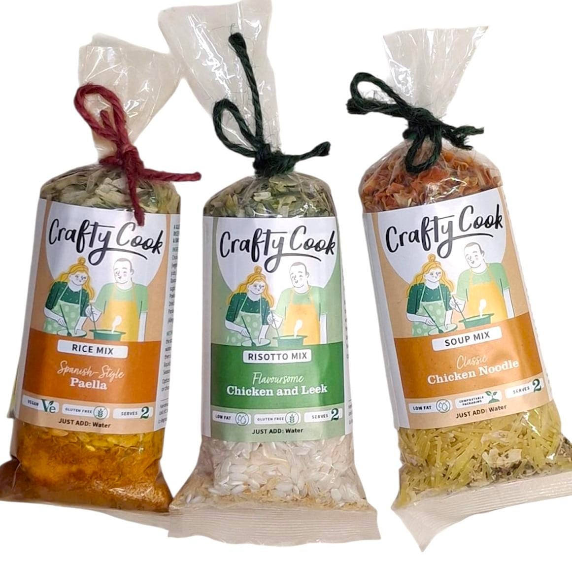 Camper Cuisine cooking kits, dried meal kits for soup and risotto from Crafty Cook by Kandy Kitchen Creations monthly subscription uni food