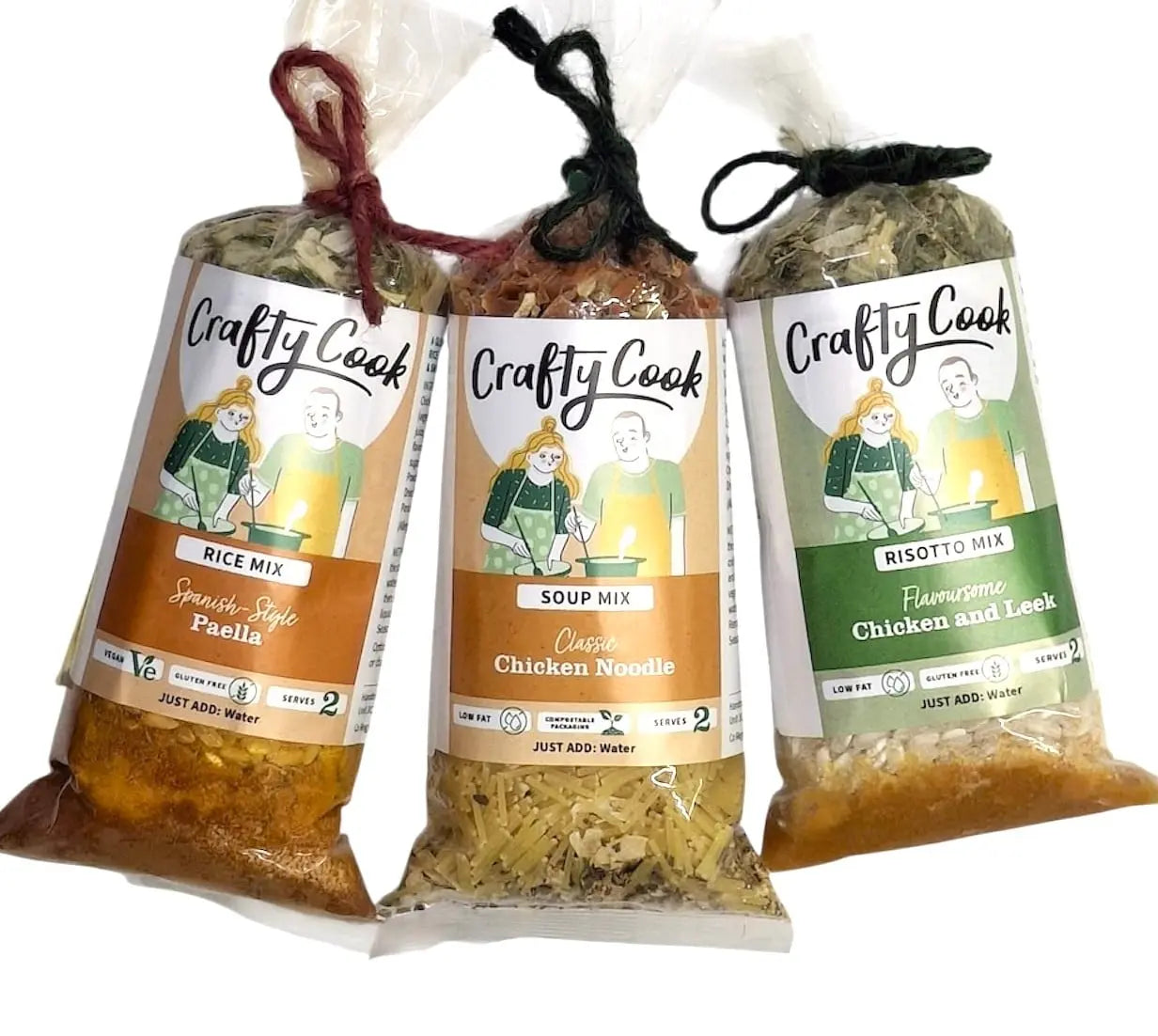 Three savory mini snack packs from Crafty Cook's Choose Your Own Savoury Mini's 3 pack, featuring camper cuisine-themed orange van design.