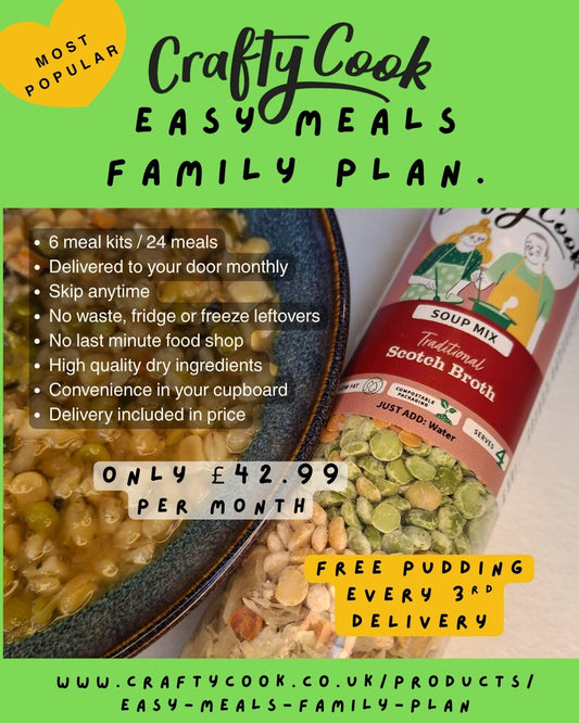 Crafty Cook Easy Meals Family Plan all-in-one meal prep guide with colorful recipe pages and meal ideas for family cooking.
