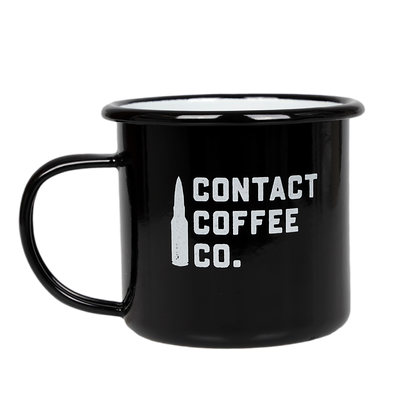 Contact Coffee Company Ltd. enamel gear mug with a classic design, featuring a smooth, durable enamel surface and sturdy handle.