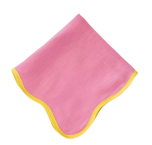 Pink and yellow scalloped napkin by domenicamarland, featuring a decorative scalloped edge and vibrant color pattern.