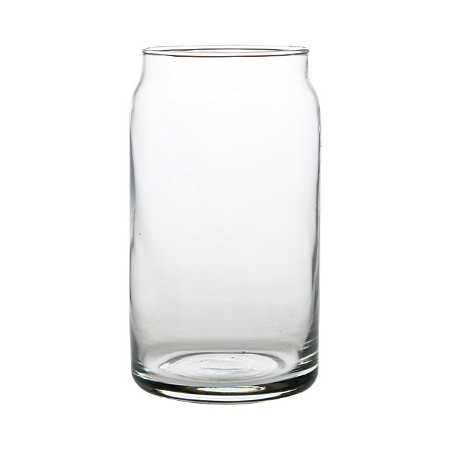 Set of six 450ml Whisky Tumblers from Glassware UK designed like beer cans, clear glass with a modern, cylindrical shape.