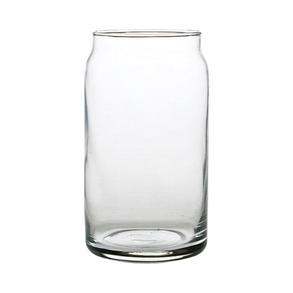 Glassware UK 450ml glass beer can tumbler, clear with a sleek design, perfect for whisky or cold beverages.
