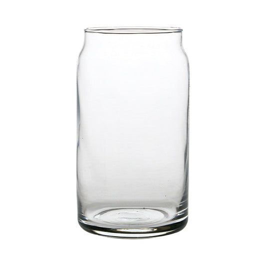 Glassware UK 450ml glass beer can tumbler, clear with a sleek design, perfect for whisky or cold beverages.