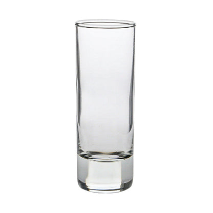 Set of six 60ml Tower shot glasses by Glassware UK, clear glass with a tall, stacked design for serving spirits or liqueurs.