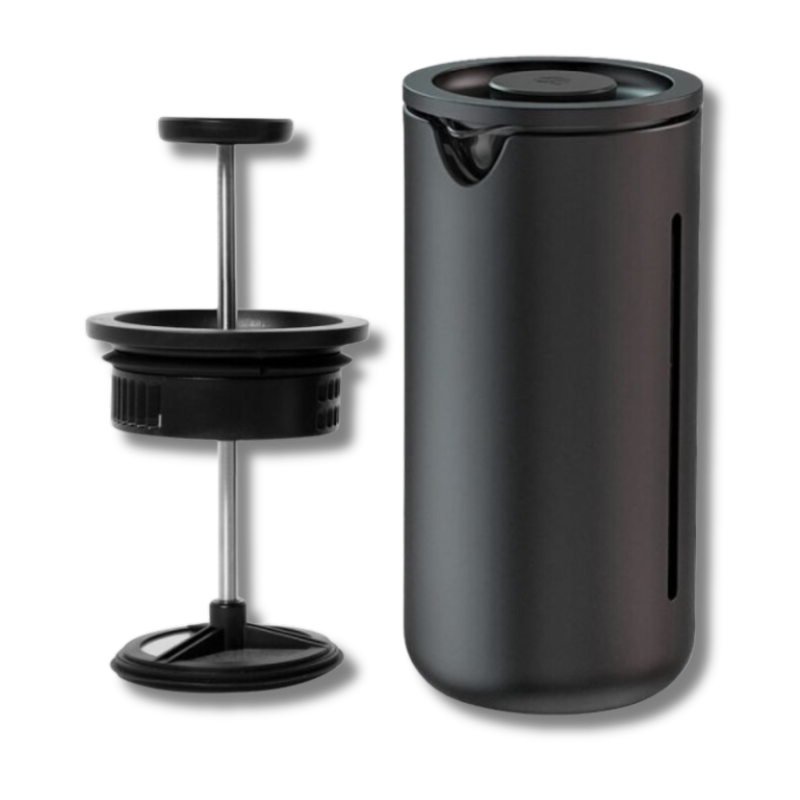 Timemore French Press coffee gear components including plunger, filter, and glass carafe from Contact Coffee Company Ltd.