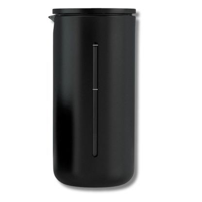 Glass side view of Timemore French Press coffee gear by Contact Coffee Company Ltd., showing the clear glass carafe and plunger.