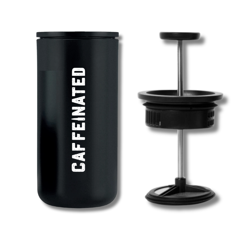 Timemore French Press coffee gear with plunger, stainless steel filter, and glass carafe for brewing coffee.