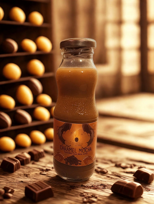Six Ignite Coffee Co Mocha Pack cold brew bottles with caramel mocha flavor, showcasing their rich dark color and sleek packaging.