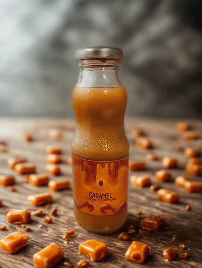 Six Ignite Coffee Co cold brew packs with caramel flavor in resealable pouches, showcasing the variety of cold brew options.