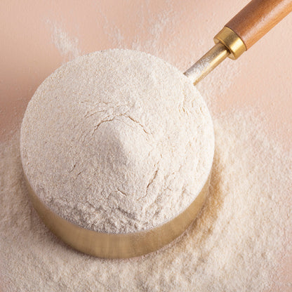 Organic cassava flour from Whole Food Earth, showcasing a close-up of the fine, white, gluten-free flour in a bowl.