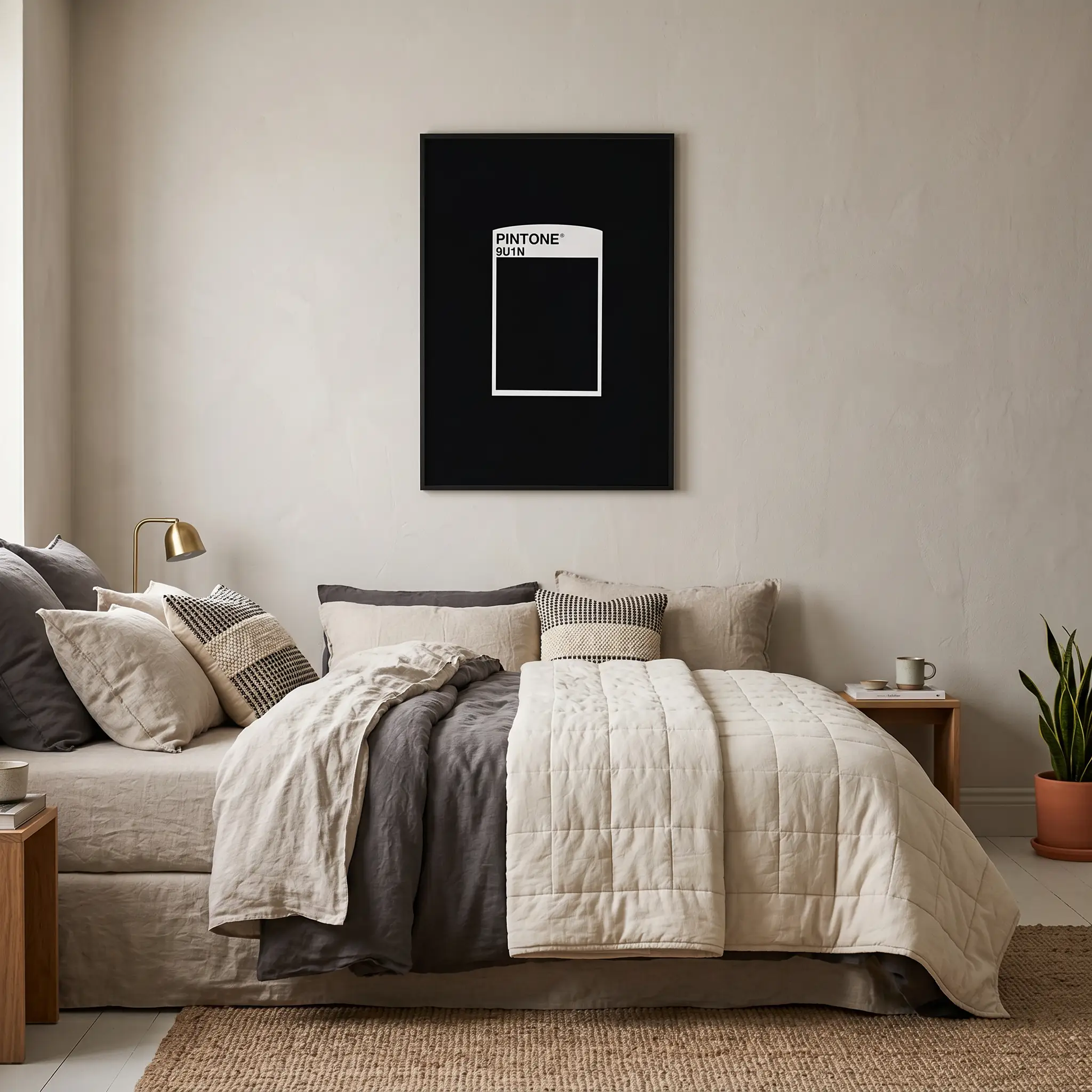 Glassware UK PINTONE Reference artwork featuring a background with a bed and a Nano Banana illustration.