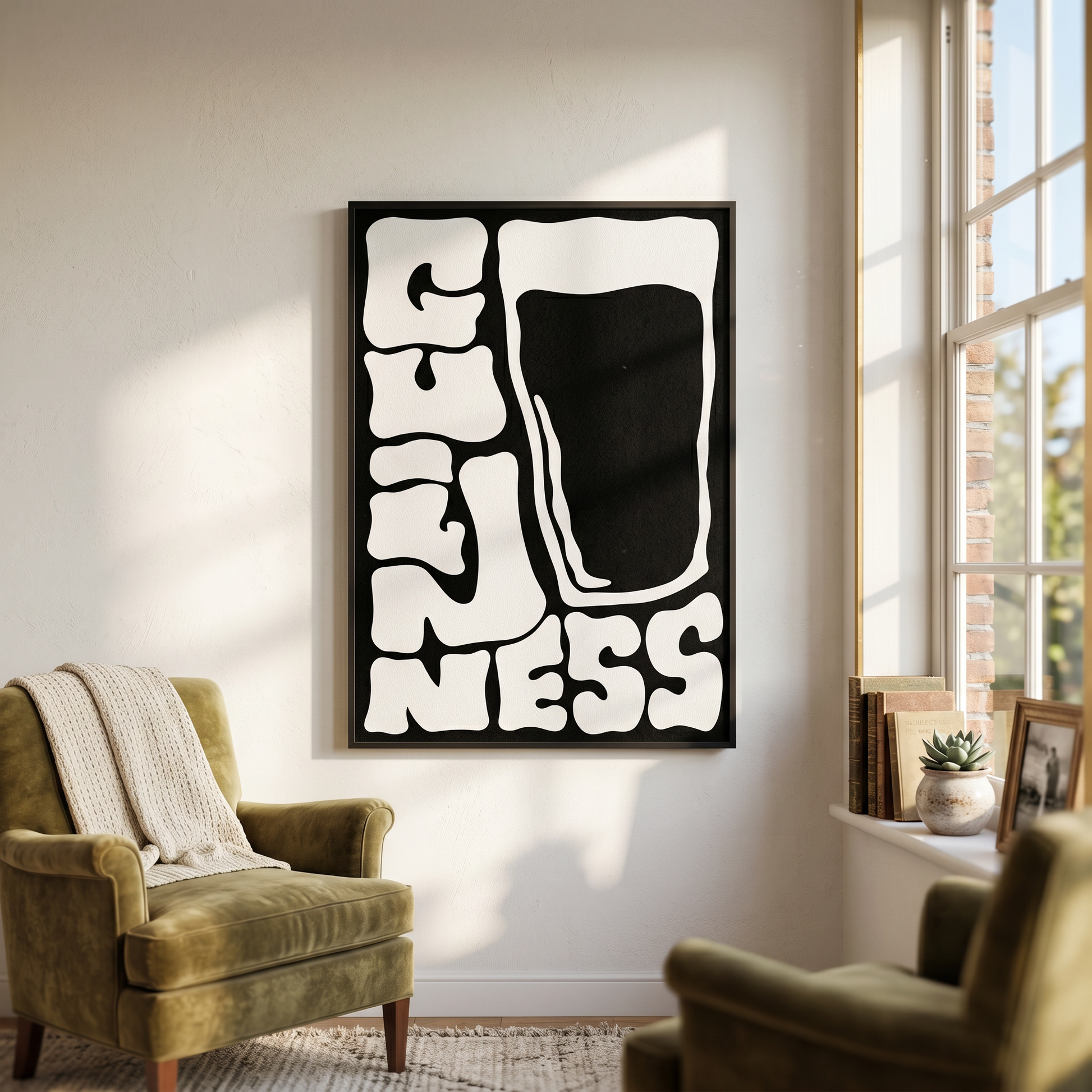 Colorful Funky Guinness typography artwork featuring bold lettering, displayed on a neutral background.