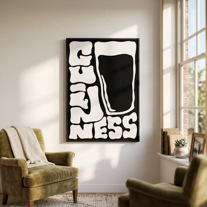 Colorful Funky Guinness typography artwork featuring bold lettering, displayed on a neutral background.
