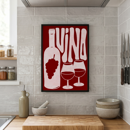 Colorful Funky Vino artwork featuring vibrant, abstract glassware design by Glassware UK, set against a wall background.