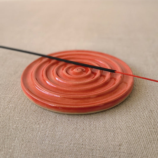 Cherry red classic incense burner by Katie L Thompson Designs, featuring a smooth, rounded ceramic design for aromatic incense.