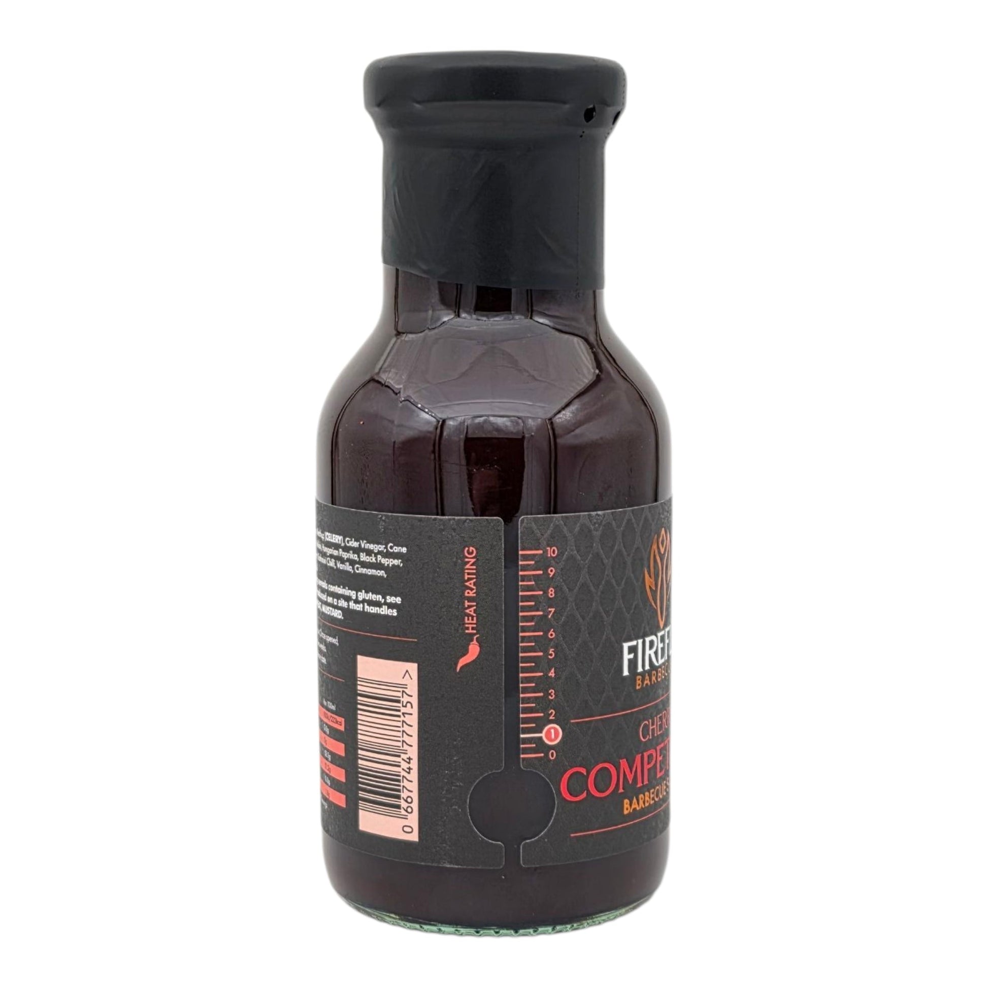 FireFly Barbecue Competition Cherry BBQ Sauce bottle with label, showcasing rich cherry flavor for grilling and smoking.
