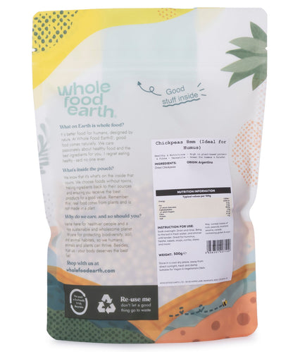 Whole Food Earth 500g bag of 8mm chickpeas, versatile beans ideal for making hummus and other dishes