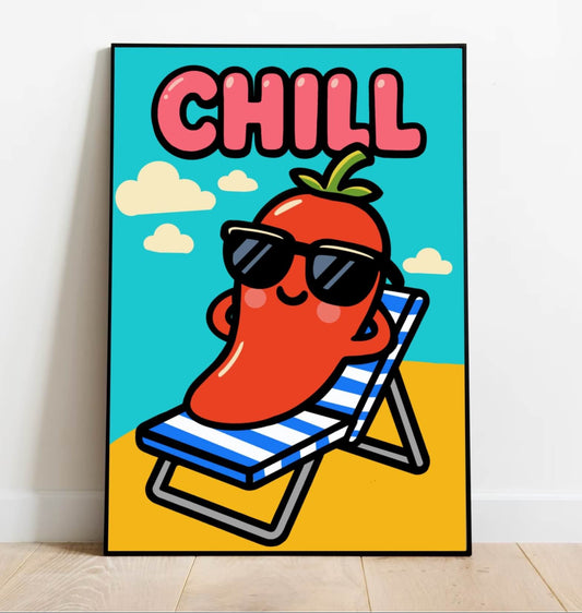 Colorful KEOLIX CHILL Cartoon Pepper print poster showcasing vibrant, playful artwork ideal for wall decor.
