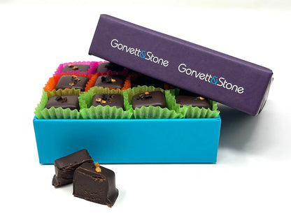 Gorvett & Stone Chipotle Chilli chocolate box with lid, showcasing the elegant packaging and spicy chili flavor.