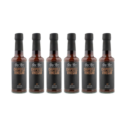 Spicy Ryes Chipotle Vinegar bottle, smoky and spicy flavored vinegar for culinary use, shown in a clear view.