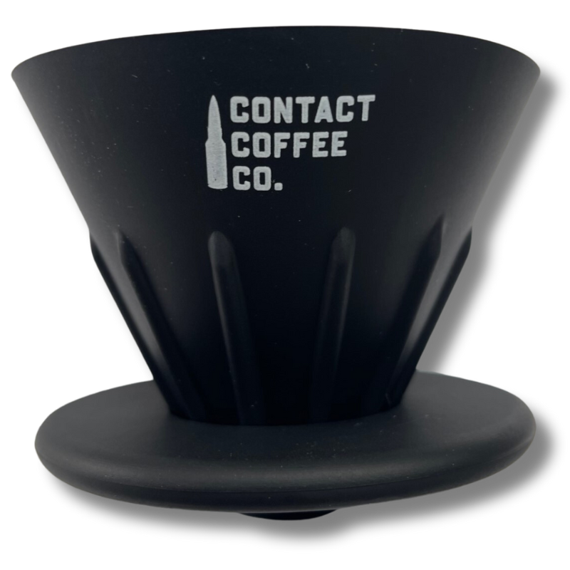 Portable Contact Coffee Company Ltd. travel pour-over coffee gear with filter papers, compact and easy to use for brewing on the go.