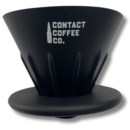 Portable Contact Coffee Company Ltd. travel pour-over coffee gear with filter papers, compact and easy to use for brewing on the go.