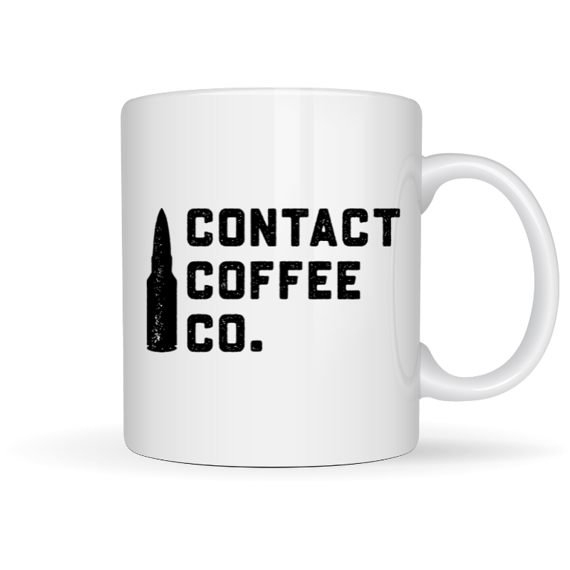 Contact Coffee Company Ltd. Pussers Mug featuring their logo, a durable ceramic gear mug for coffee or tea.