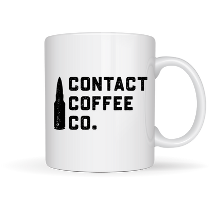 Contact Coffee Company Ltd. Pussers Mug featuring their logo, a durable ceramic gear mug for coffee or tea.