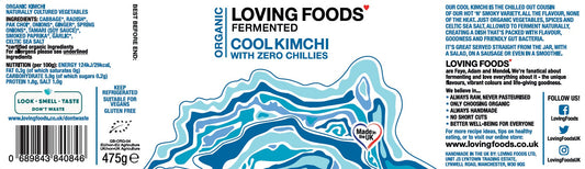 Organic Loving Foods Cool Kimchi in a bowl with vibrant vegetables, showcasing traditional Korean fermented cabbage and spice.