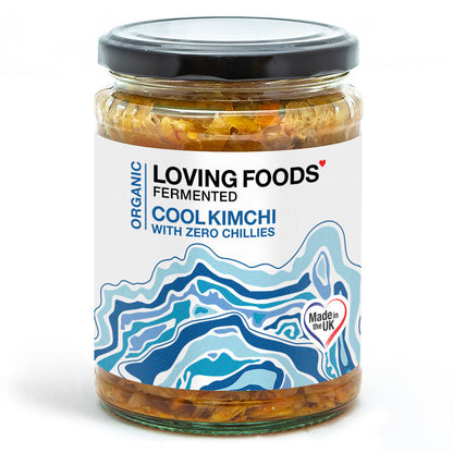 Fresh organic Cool Kimchi by Loving Foods in a bowl, showcasing vibrant vegetables and fermentation process.