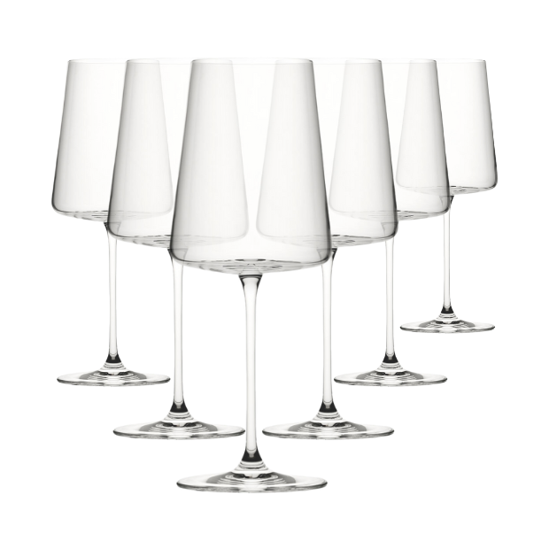 Set of six Bordeaux wine glasses by Glassware UK, 680ml capacity, clear glass with elegant shape for red wine.