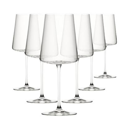 Set of six Bordeaux wine glasses by Glassware UK, 680ml capacity, clear glass with elegant shape for red wine.