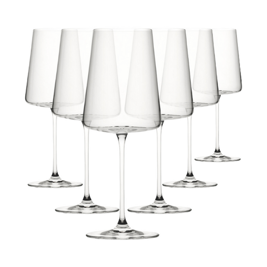 Set of six Bordeaux wine glasses by Glassware UK, 680ml capacity, clear glass with elegant shape for red wine.