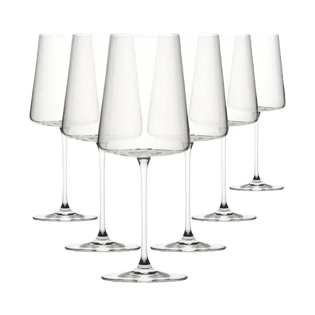 Set of six Bordeaux wine glasses by Glassware UK, 680ml capacity, clear glass with elegant design for wine serving.