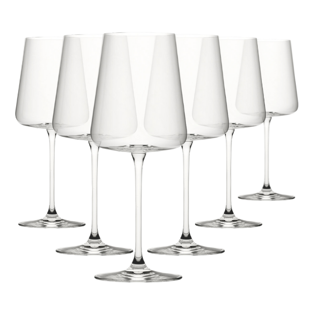Set of six Glassware UK Mode goblet wine glasses, 550ml capacity, clear glass with elegant design.