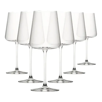 Set of six Glassware UK Mode goblet wine glasses, 550ml, clear glass with elegant shape, perfect for serving wine or beverages.