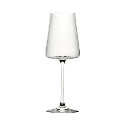 Set of six Glassware UK Mode wine glasses, 360ml capacity, clear glass with elegant design, perfect for wine drinking.