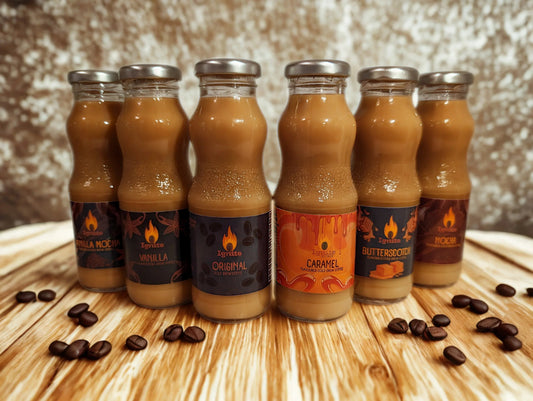 Six bottles of Ignite Coffee Co's Core Flavours Pack with signature cold brews, showcasing a variety of cold brew coffee drinks.