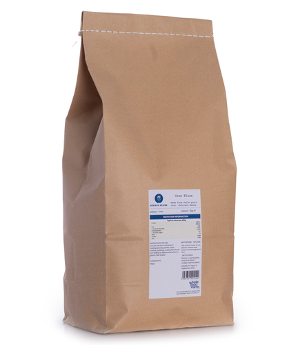 Whole Food Earth corn flour, 2kg package, fine yellow cornmeal for baking and cooking, part of Serious Grains flours and grains.