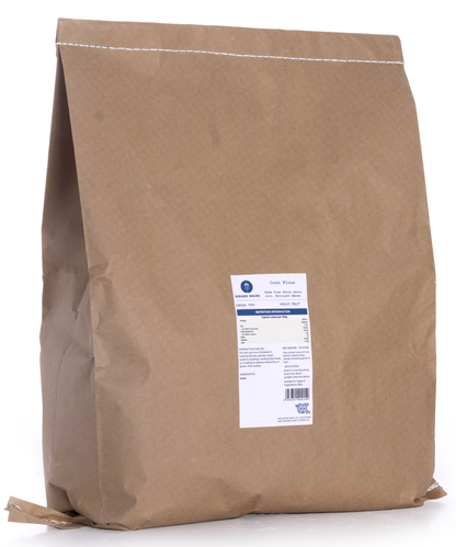 Whole Food Earth Corn Flour in a 3kg bag, natural yellow corn flour for baking and cooking, part of Serious Grains flours and grains.