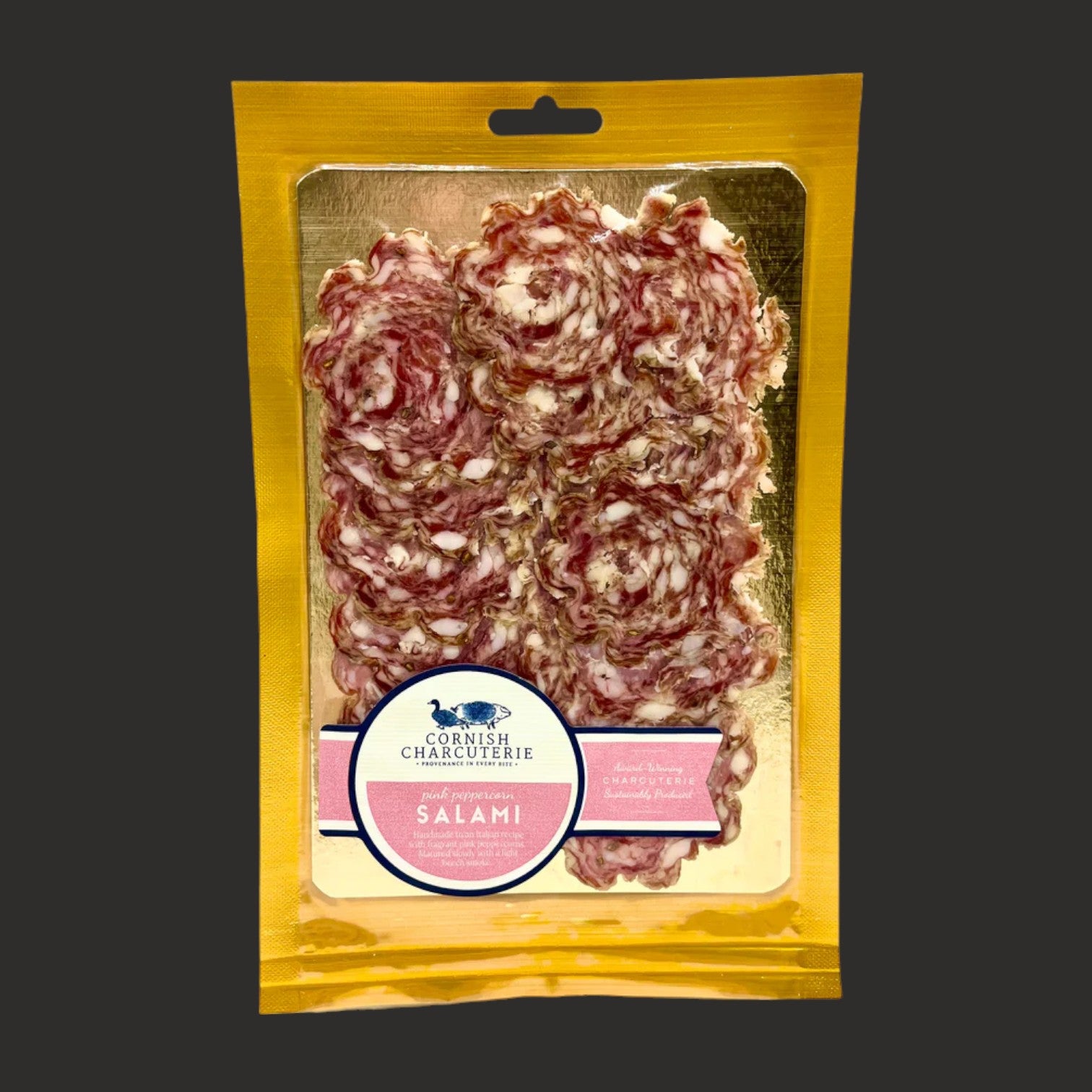 a Packet of Cornish Charcuterie Pink Peppercorn Salami