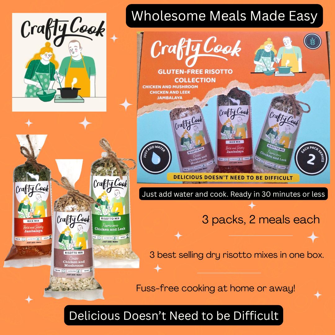 Gluten Free Risotto Collection 3 packs, 6 meals, one box, just add water. Crafty Cook easy fuss free meals
