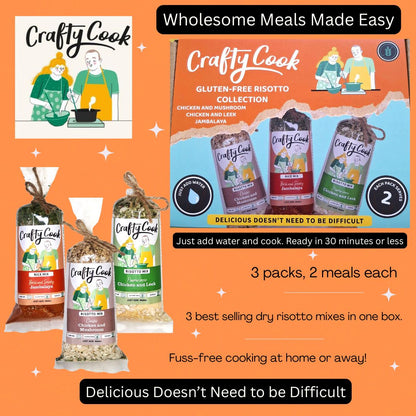 Gluten Free Risotto Collection 3 packs, 6 meals, one box, just add water. Crafty Cook easy fuss free meals