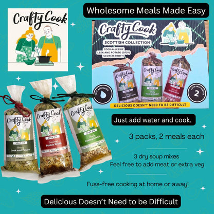 Scottish Collection 3 packs, 6 meals, one box, just add water. Crafty Cook easy fuss free meals