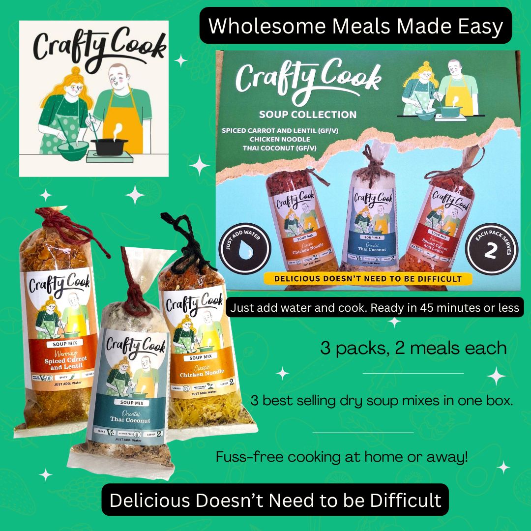 Soup Collection 3 packs, 6 meals, one box, just add water. Crafty Cook easy fuss free meals