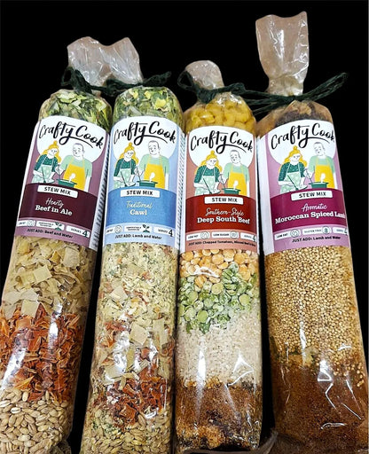 Crafty Cook Souper 6 Savoury Bundle with assorted stew mixes in colorful packaging, ideal for hearty homemade soups.