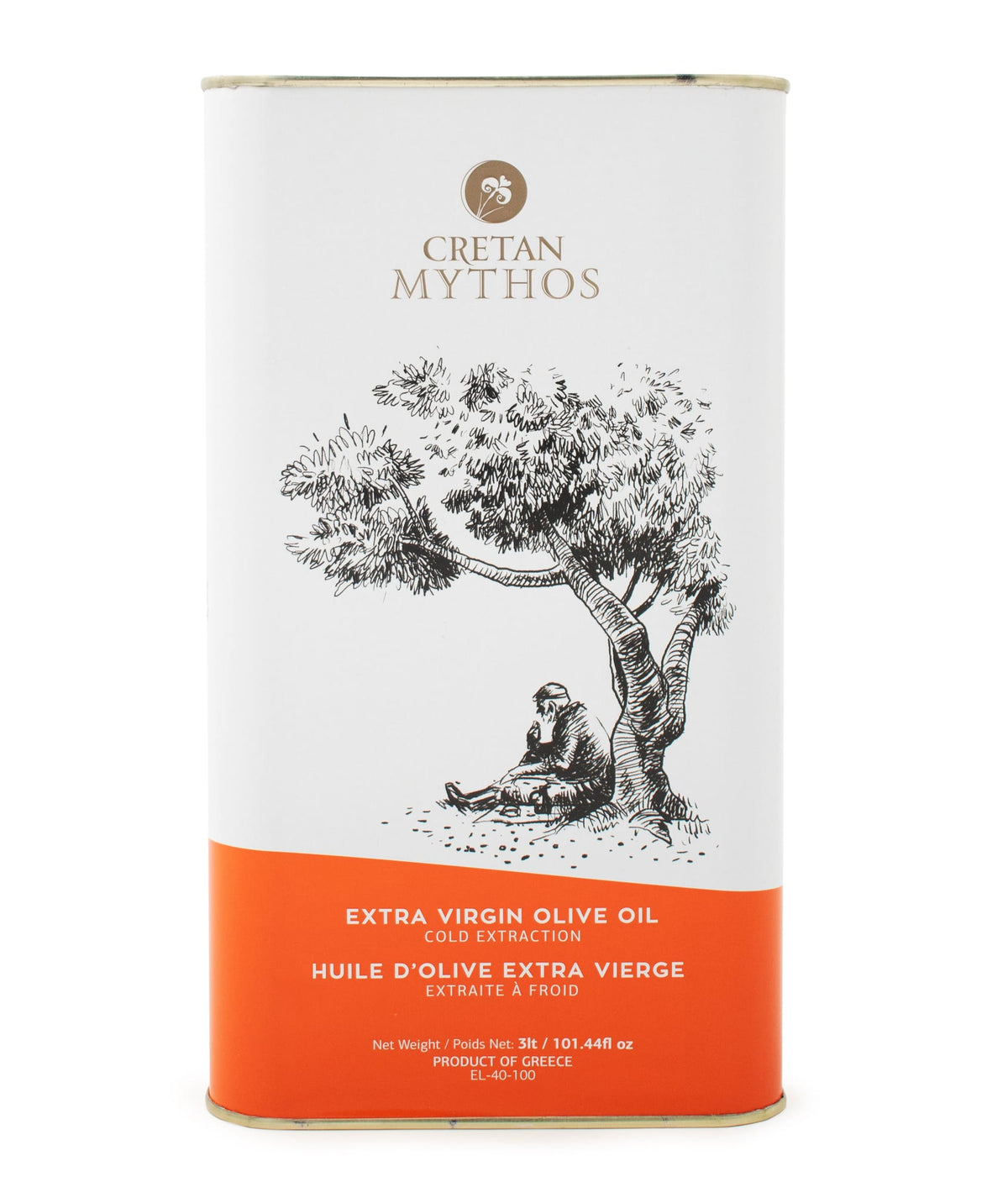 Cretan Mythos extra virgin olive oil in a 3-liter bottle, showcasing a golden-green liquid from The Greek Deli Club.