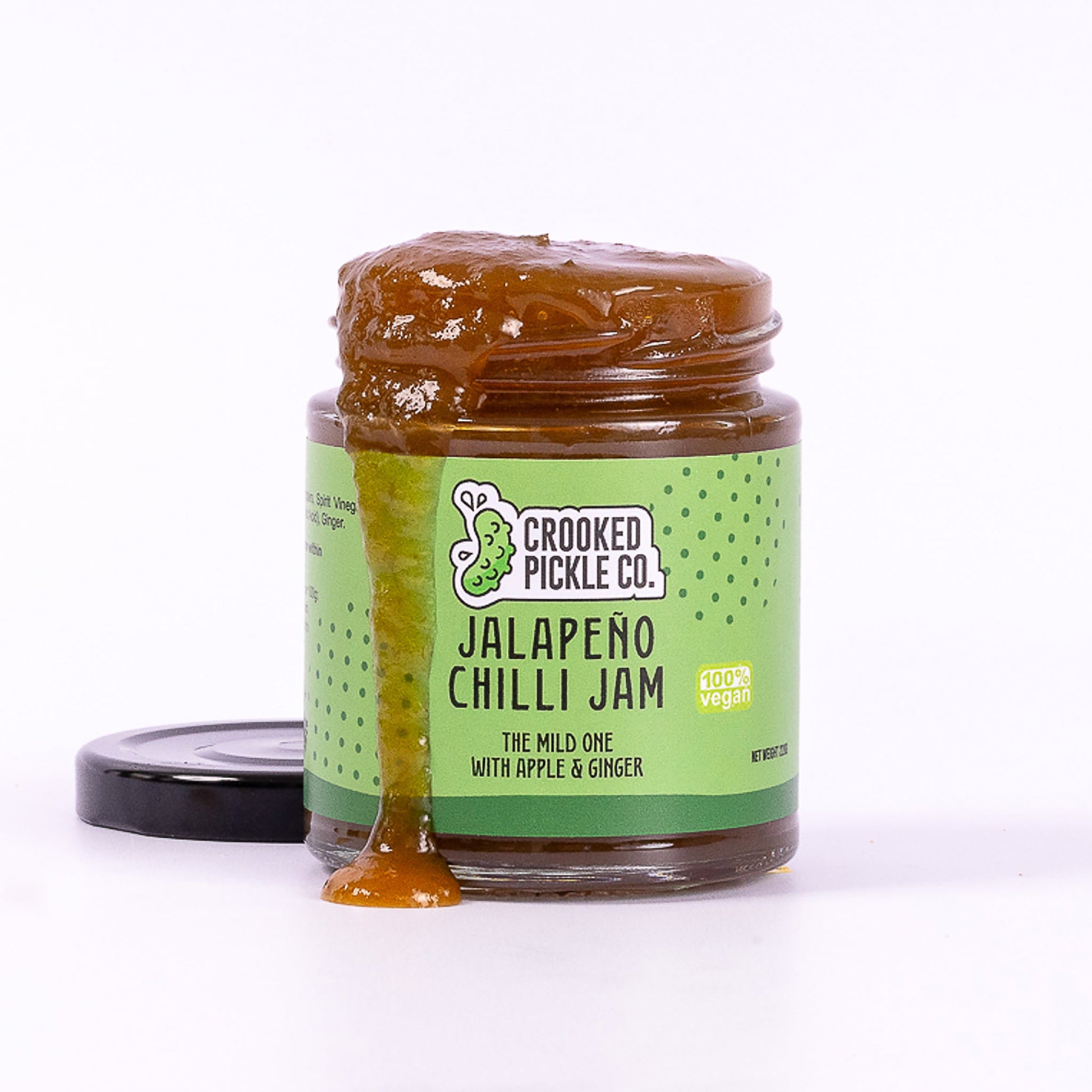 Three jars of Crooked Pickle Co's Chilli Jam Trio featuring vibrant labels and varying shades of red and orange chili jams.